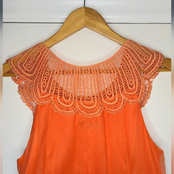 Anthropologie - Traffic People - Chiffon Peach Sherbet Crochet Trim Dress - Picture 3 of 4